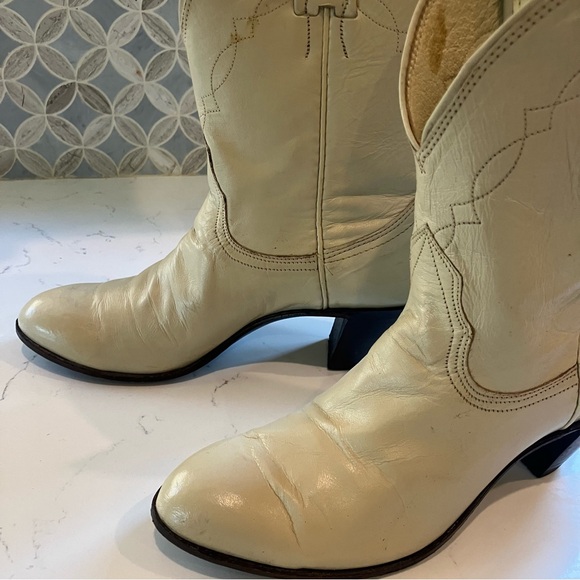 Vintage Nocona Western Cowboy Costal Cowgirl Cream Leather Boots USA Womens 5 B - Picture 6 of 13